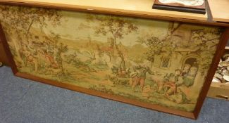 Tapestry picture of figures in a landscape framed, 171cm wide
