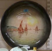 Studio pottery charger decorated with coastal scene by G P Sykes  initialled and dated 2013 dia.40cm