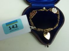Hallmarked 9ct gold padlock bracelet with enamel Yorks, Lancs roses