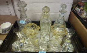 Collection of 19th Century glass wares, to include three decanters with stoppers, match holders