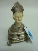 German silver and ivory figural bust 'The Bishop of Minden' mark of Ludwig Neresheimer Hannau,