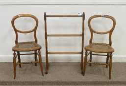 Edwardian walnut two fold towel rail and a pair of Victorian balloon back bedroom chairs and tri-