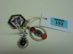 Mosaic pendant and two stone set pendants stamped 925