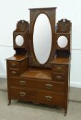 Edwardian walnut drop centre dressing table with centre mirror and two side cabinets