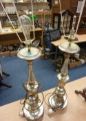 Pair of large painted composite candlestick table lamps, 64cm