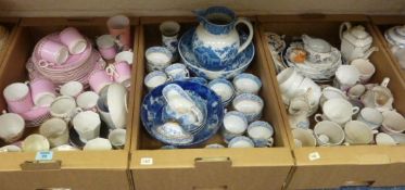 19th Century blue and white pearlware jug and bowl, Mason's blue, white and gilt Chinese style tea