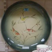 Studio pottery charger decorated with koi by G P Sykes initialled and dated 2013 dia.40cm