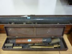 Large telescope, late 19th/ early 20th Century, with some components in wooden box