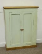 Narrow painted two door cupboard with waxed pine top, W83cm