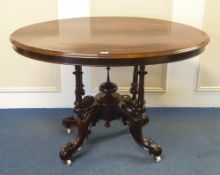 Victorian rosewood loo table, oval snap top, L114cm x W82cm