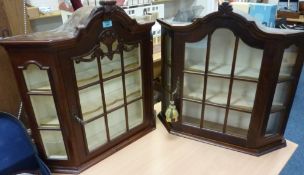 Twi Dutch style mahogany wall cabinets with glazed fronts