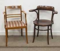 Early 20th Century bentwood armchair with an Edwardian folding garden chair and an Edwardian