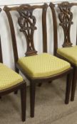 Set four Chippendale style mahogany dining chairs, drop in upholstered seats