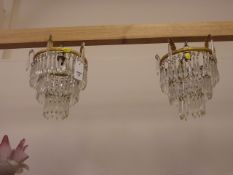 Pair of three tier pendant light fittings with cut crystal drops, Mid 20th Century