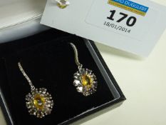 Yellow and green sapphires and diamond drop ear-rings tested to 14K