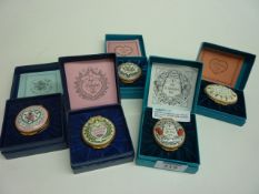 Collection of Valentine's Day Halcyon Days ceramic and gilt metal mounted pill boxes (5)