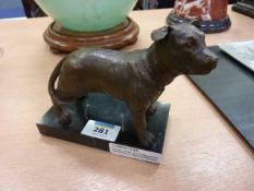 Bronze model of a Staffordshire bull terrier on black marble base