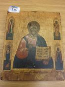 18th Century painted Russian/Greek icon on wooden panel of the 'Pantocrator' , 22.5 x 18.5cm