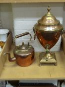 19th Century copper and brass samovar and a Victorian copper kettle