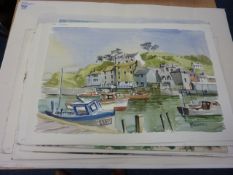 'Whitby', 'Staithes', 'Polperro' and other seaside views, folio collection of watercolours signed