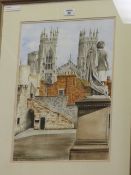 'York Minster and Bootham Bar', late 20th Century watercolour signed Lindsay H Rice 47cm x 32cm