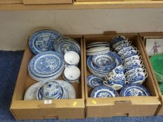 Blue and white ceramics in two boxes