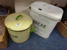 Vintage enamel bread bin and a flour bin