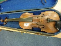 Violin bearing label for 'Matthias Klos, Mittenwald 1720', one piece back, LOB 36cm, cased