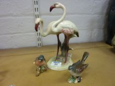 Beswick 'Chaffinch' and 'Whitethroat' and an Austrian flamingo group