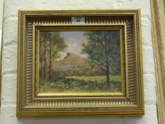 Roseberry Topping, oil on board signed by Colin Russell, dated 2002 verso