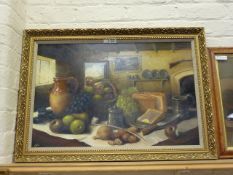 Country refreshments cottage interior with huntsman at the door oil on board signed by Len 'Leon'