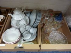 Johnson Brothers ceramics, Crown Ming China, glassware etc in two boxes