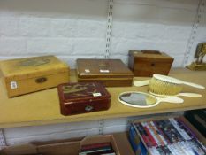 19th Century mahogany tea caddy, Japanese gilt lacquered box, two further boxes and ivory handled