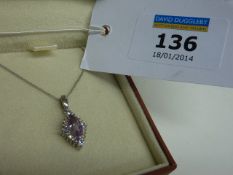 Amethyst, tanzanite and diamond pendant necklace stamped 925