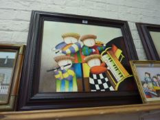 'Orchestra' on canvas after Roybal, in wooden frame