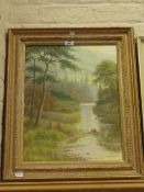 Woodland lake scene oil on canvas signed Spencer Coleman