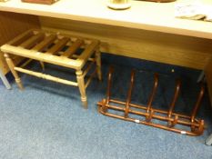 Bentwood wall mounted hat and coat rack and an Edwardian waxed beech luggage rack