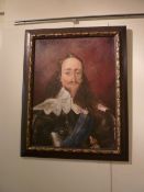 'King Charles I' and 'Queen Henrietta  Maria' pair of oils on canvas by Karl Avison after Van