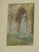 'Whitby Abbey', watercolour titled signed and dated S P Thompson 1877