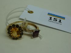 Citrine and smoky quartz ring and a dress ring both hallmarked 9ct