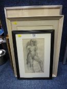 Full length nude pencil sketch with five other pictures after John Piper etc