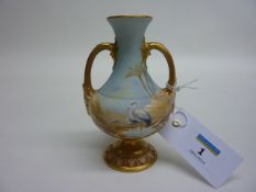 Royal Worcester twin handled vase by George Johnson, early 20th Century, bears puce mark to verso,