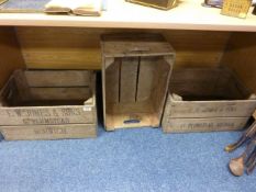Three vintage wooden vegetable crates