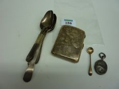 Hallmarked silver cigarette case, teaspoons, locket (approx 5oz)