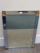 Art Deco period rectangular wall mirror with blue tinted side panels