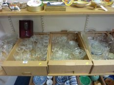 Cut crystal and assorted glassware in three boxes