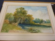 River landscape scene, large early 20th Century watercolour, unframed