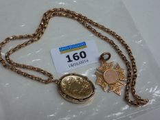 Hallmarked 9ct gold medal, locket and rose gold chain stamped 9ct approx 27.3gm