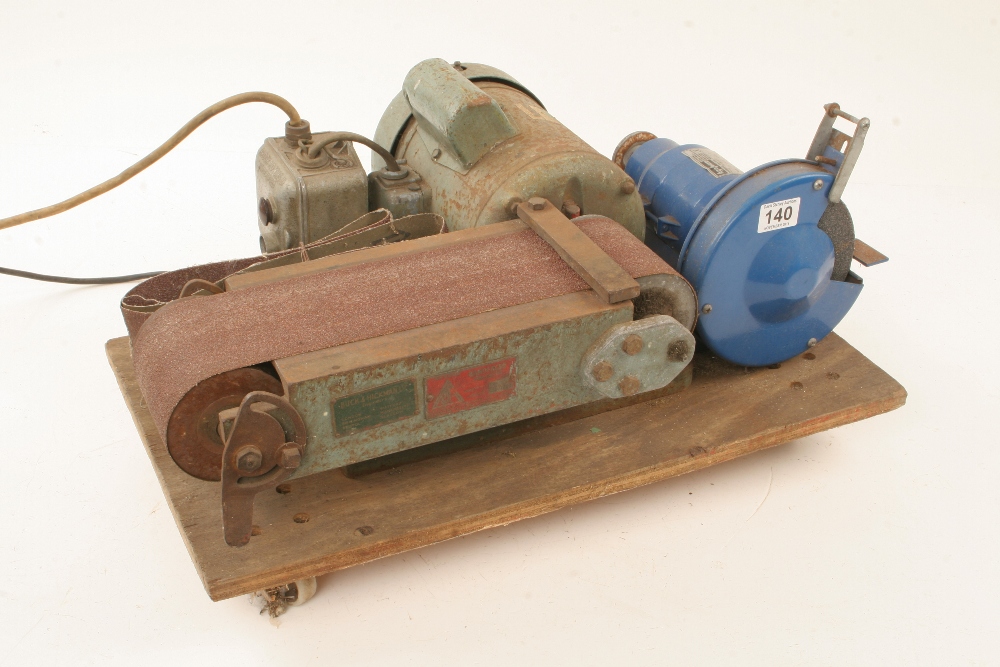 A belt linisher and grinding wheel mounted on trolley