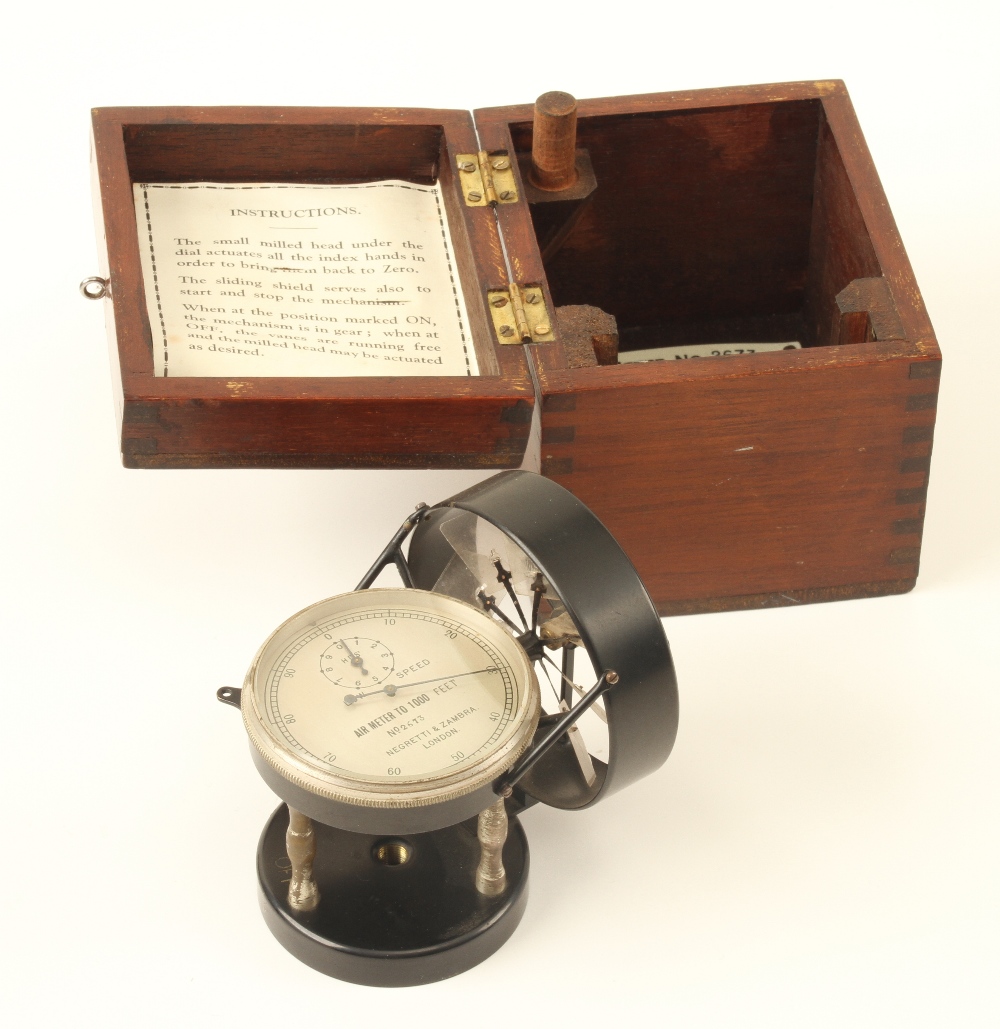 A 2 1/2" Low Speed anemometer by NEGRETTI & ZAMBRA No2673 with instructions in orig box with brass